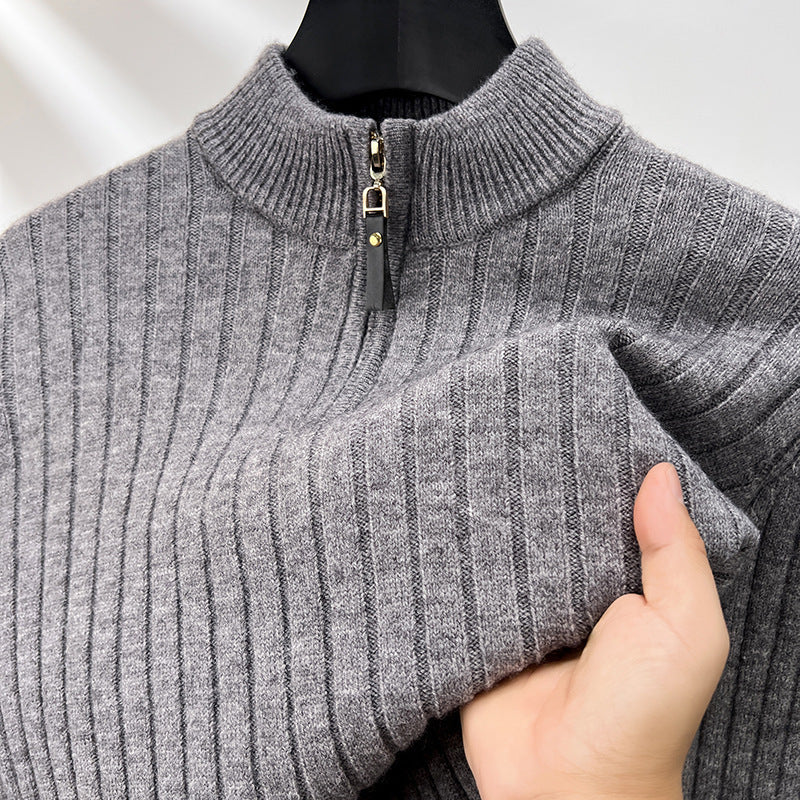 Half Zipper Vertical Stripes Sweater