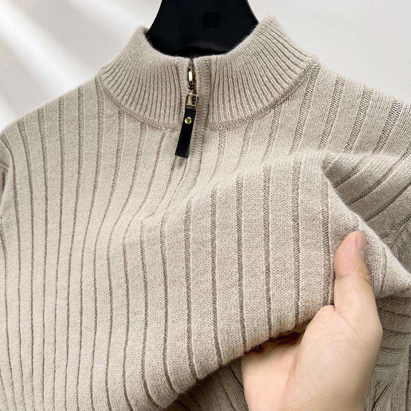Half Zipper Vertical Stripes Sweater
