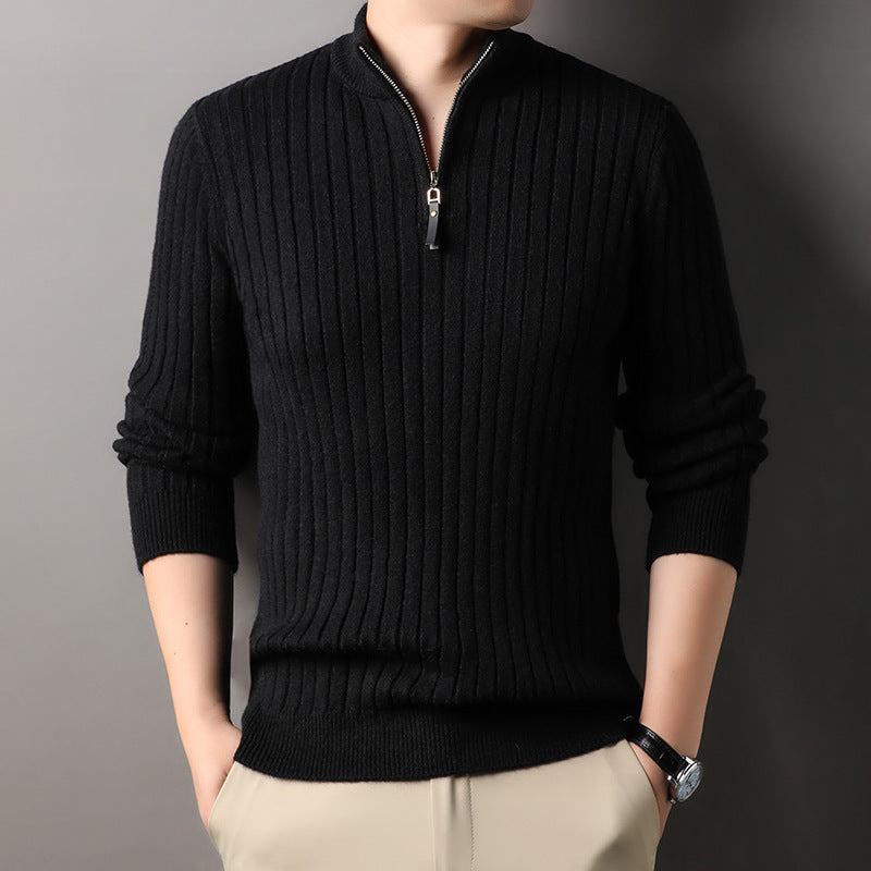 Half Zipper Vertical Stripes Sweater