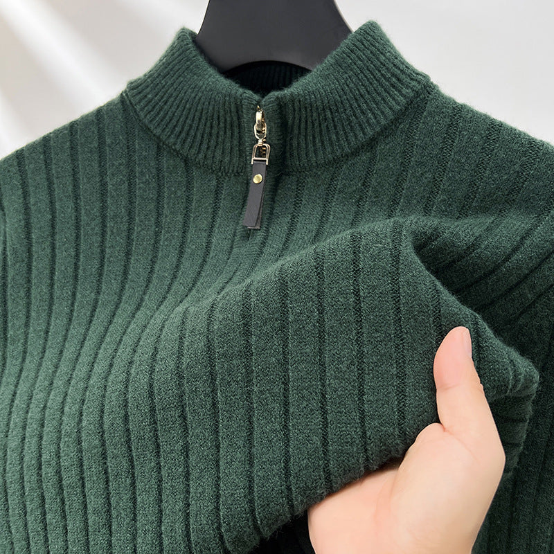 Half Zipper Vertical Stripes Sweater