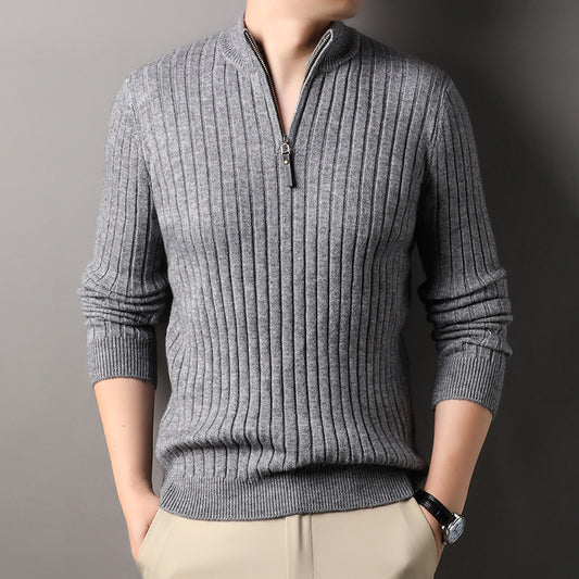 Half Zipper Vertical Stripes Sweater