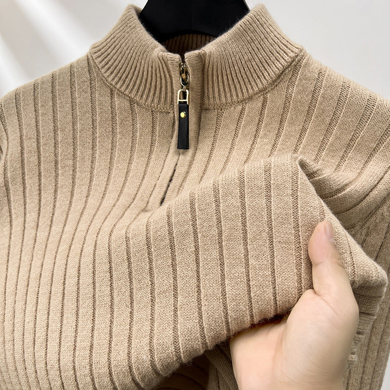 Half Zipper Vertical Stripes Sweater