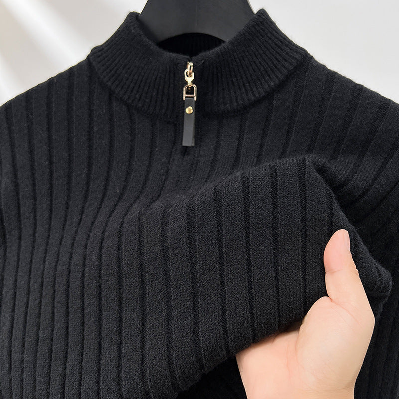 Half Zipper Vertical Stripes Sweater